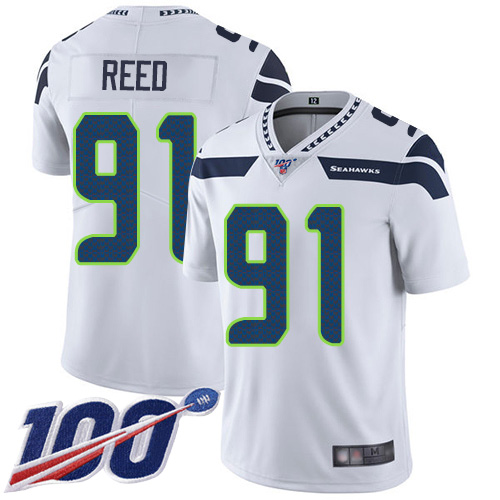 Personalized Seahawks #91 Jarran Reed White Youth Stitched Football 100th Season Limited Jersey