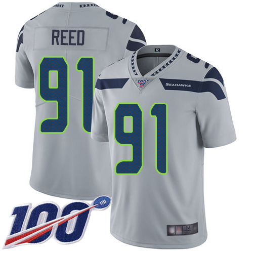 Personalized Seahawks #91 Jarran Reed Grey Alternate Youth Stitched Football 100th Season Limited Jersey