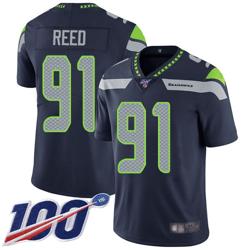 Personalized Seahawks #91 Jarran Reed Steel Blue Team Color Youth Stitched Football 100th Season Limited Jersey