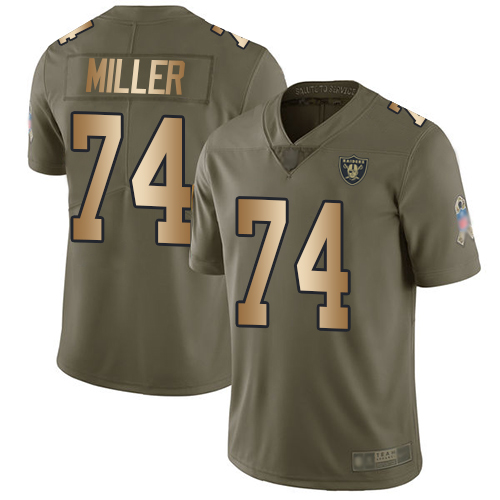 Personalized Raiders #74 Kolton Miller Olive Gold Youth Stitched Football Limited 2017 Salute to Service Jersey