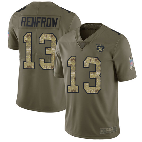 Personalized Raiders #13 Hunter Renfrow Olive Camo Youth Stitched Football Limited 2017 Salute to Service Jersey
