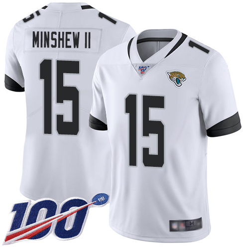 Personalized Jaguars #15 Gardner Minshew II White Youth Stitched Football 100th Season Limited Jersey