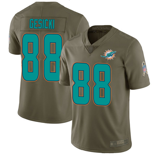 Personalized Dolphins #88 Mike Gesicki Olive Youth Stitched Football Limited 2017 Salute to Service Jersey