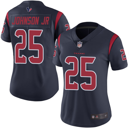 Personalized Texans #25 Duke Johnson Jr Navy Blue Women’s Stitched Football Limited Rush Jersey