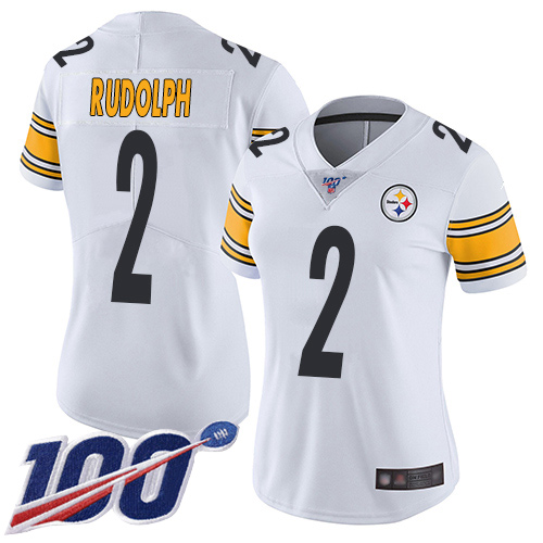 Personalized Steelers #2 Mason Rudolph White Women’s Stitched Football 100th Season Limited Jersey