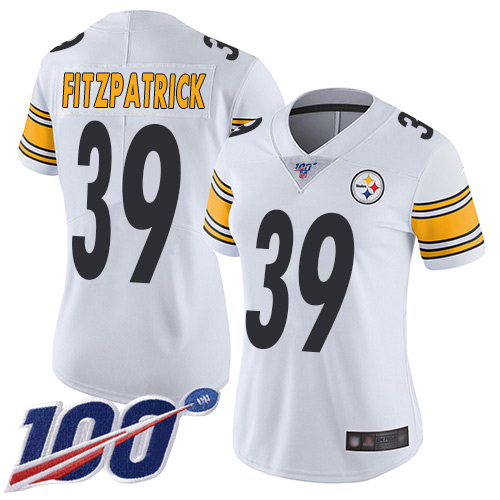 Personalized Steelers #39 Minkah Fitzpatrick White Women’s Stitched Football 100th Season Limited Jersey
