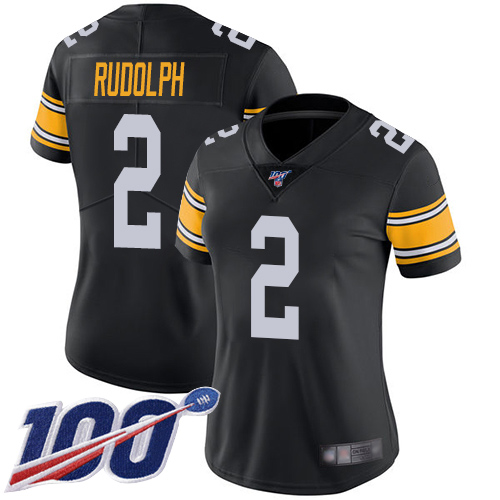 Personalized Steelers #2 Mason Rudolph Black Alternate Women’s Stitched Football 100th Season Limited Jersey