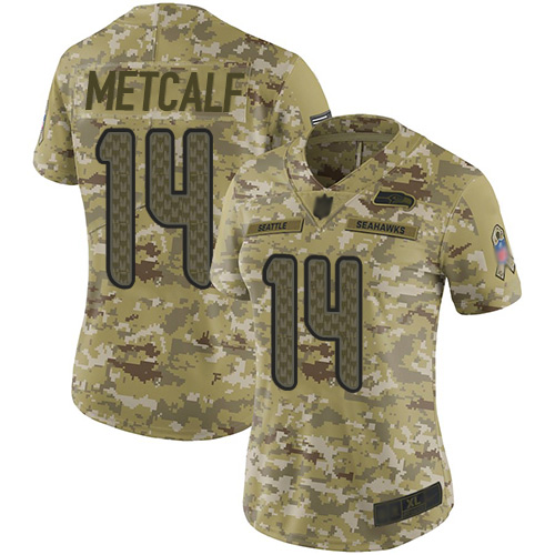 Personalized Seahawks #14 D.K. Metcalf Camo Women’s Stitched Football Limited 2018 Salute to Service Jersey