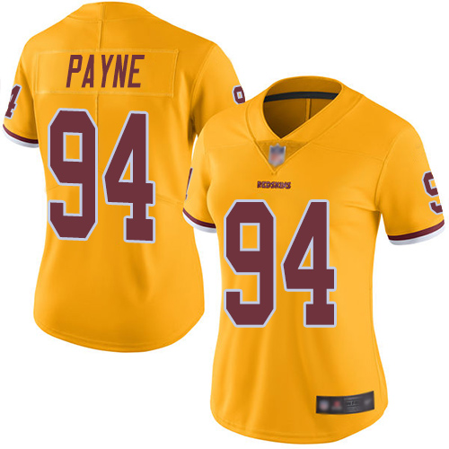 Personalized Redskins #94 Da’Ron Payne Gold Women’s Stitched Football Limited Rush Jersey