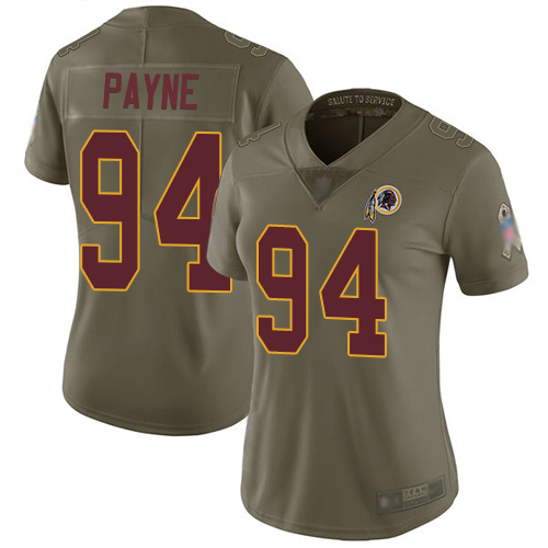Personalized Redskins #94 Da’Ron Payne Olive Women’s Stitched Football Limited 2017 Salute to Service Jersey