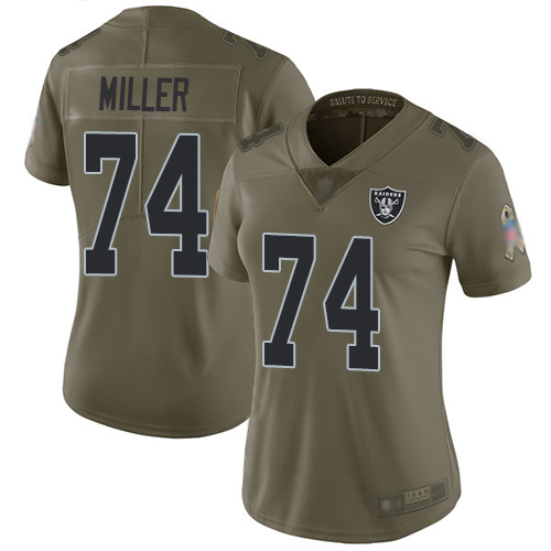 Personalized Raiders #74 Kolton Miller Olive Women’s Stitched Football Limited 2017 Salute to Service Jersey