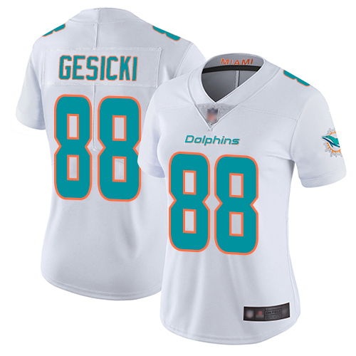 Personalized Dolphins #88 Mike Gesicki White Women’s Stitched Football Untouchable Limited Jersey