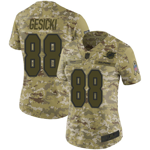 Personalized Dolphins #88 Mike Gesicki Camo Women’s Stitched Football Limited 2018 Salute to Service Jersey