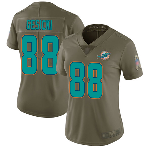 Personalized Dolphins #88 Mike Gesicki Olive Women’s Stitched Football Limited 2017 Salute to Service Jersey