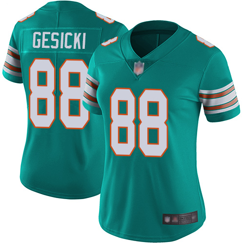 Personalized Dolphins #88 Mike Gesicki Aqua Green Alternate Women’s Stitched Football Untouchable Limited Jersey