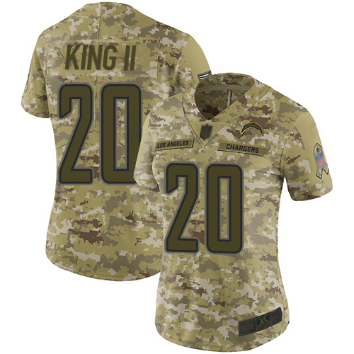 Personalized Chargers #20 Desmond King II Camo Women’s Stitched Football Limited 2018 Salute to Service Jersey