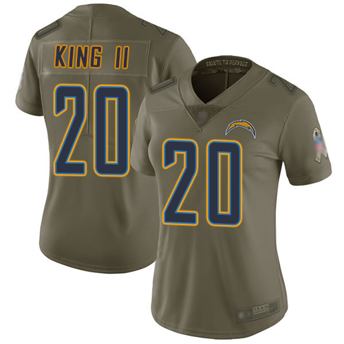 Personalized Chargers #20 Desmond King II Olive Women’s Stitched Football Limited 2017 Salute to Service Jersey