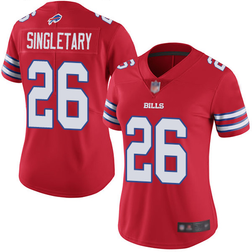 Personalized Bills #26 Devin Singletary Red Women’s Stitched Football Limited Rush Jersey