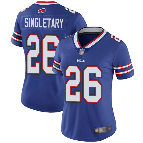 Personalized Bills #26 Devin Singletary Royal Blue Team Color Women’s Stitched Football Untouchable Limited Jersey