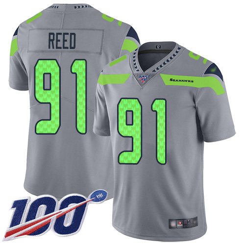 Personalized Seahawks #91 Jarran Reed Gray Men’s Stitched Football Limited Inverted Legend 100th Season Jersey
