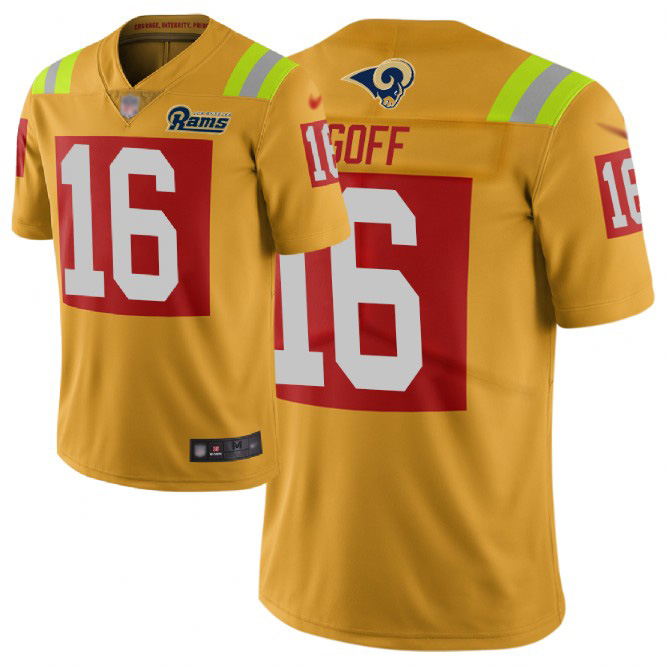 Personalized Rams #16 Jared Goff Gold Men’s Stitched Football Limited City Edition Jersey
