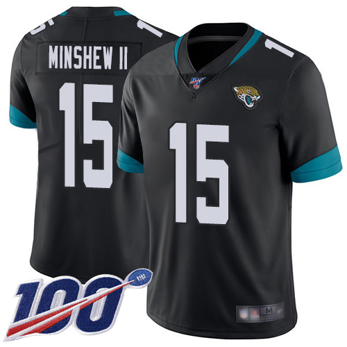 Personalized Jaguars #15 Gardner Minshew II Black Team Color Men’s Stitched Football 100th Season Limited Jersey