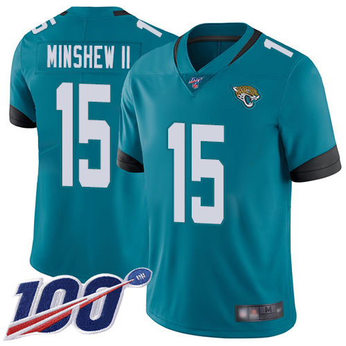Personalized Jaguars #15 Gardner Minshew II Teal Green Alternate Men’s Stitched Football 100th Season Limited Jersey