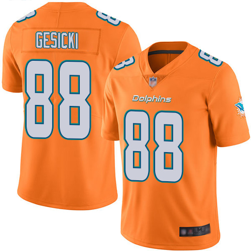 Personalized Dolphins #88 Mike Gesicki Orange Men’s Stitched Football Limited Rush Jersey