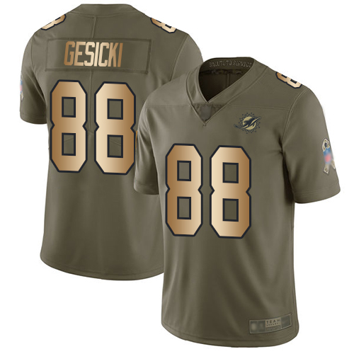 Personalized Dolphins #88 Mike Gesicki Olive Gold Men’s Stitched Football Limited 2017 Salute To Service Jersey