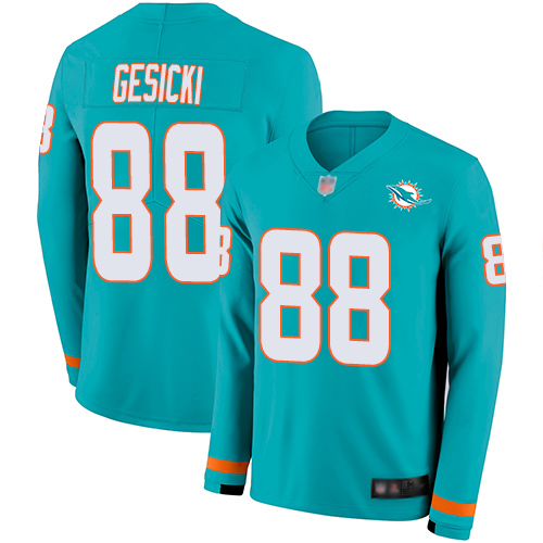 Personalized Dolphins #88 Mike Gesicki Aqua Green Team Color Men’s Stitched Football Limited Therma Long Sleeve Jersey