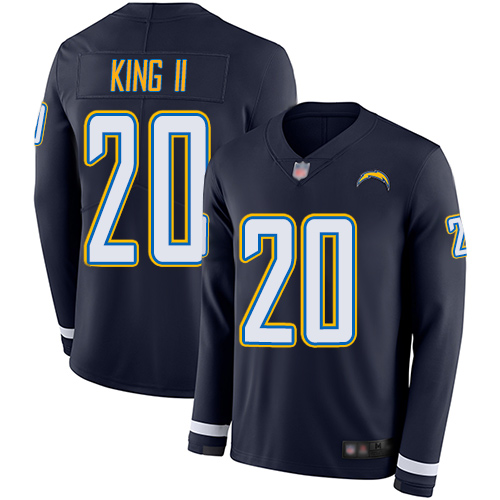 Personalized Chargers #20 Desmond King II Navy Blue Team Color Men’s Stitched Football Limited Therma Long Sleeve Jersey