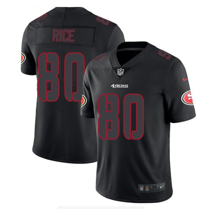 Personalized 49ers 80 Jerry Rice Black Impact Rush Limited Jersey
