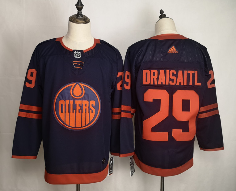 Personalized Oilers 29 Leon Draisaitl Navy 50th Anniversary Jersey