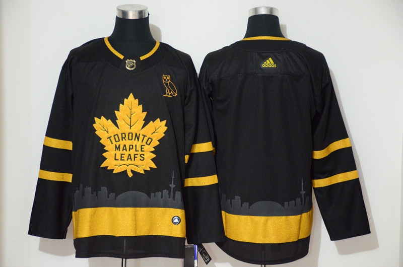 Personalized Maple Leafs Blank Black Gold Jersey