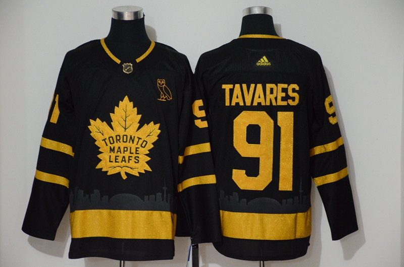 Personalized Maple Leafs 91 John Tavares Black Gold Jersey