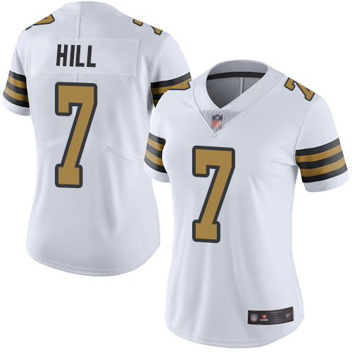 Personalized Saints #7 Taysom Hill White Women’s Stitched Football Limited Rush Jersey