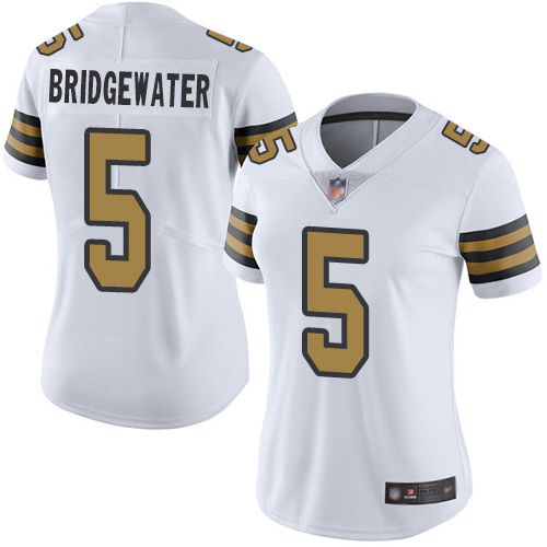 Personalized Saints #5 Teddy Bridgewater White Women’s Stitched Football Limited Rush Jersey