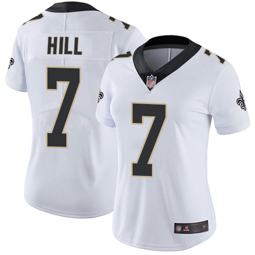 Personalized Saints #7 Taysom Hill White Women’s Stitched Football Untouchable Limited Jersey