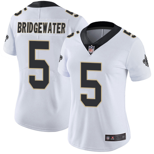 Personalized Saints #5 Teddy Bridgewater White Women’s Stitched Football Untouchable Limited Jersey