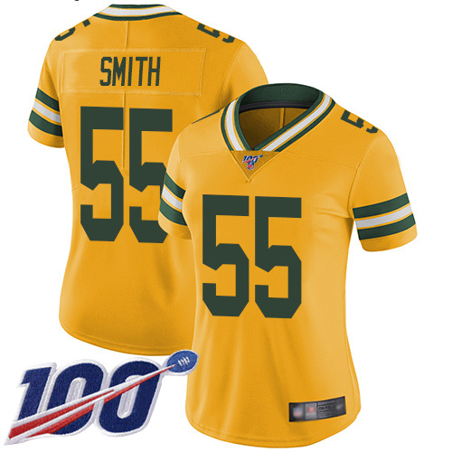 Personalized Packers #55 Za’Darius Smith Yellow Women’s Stitched Football Limited Rush 100th Season Jersey