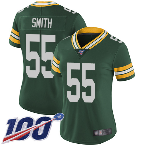 Personalized Packers #55 Za’Darius Smith Green Team Color Women’s Stitched Football 100th Season Limited Jersey