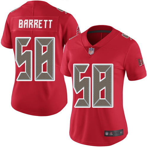 Personalized Buccaneers #58 Shaquil Barrett Red Women’s Stitched Football Limited Rush Jersey