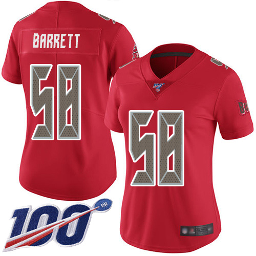 Personalized Buccaneers #58 Shaquil Barrett Red Women’s Stitched Football Limited Rush 100th Season Jersey