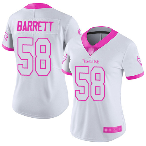 Personalized Buccaneers #58 Shaquil Barrett White Pink Women’s Stitched Football Limited Rush Fashion Jersey