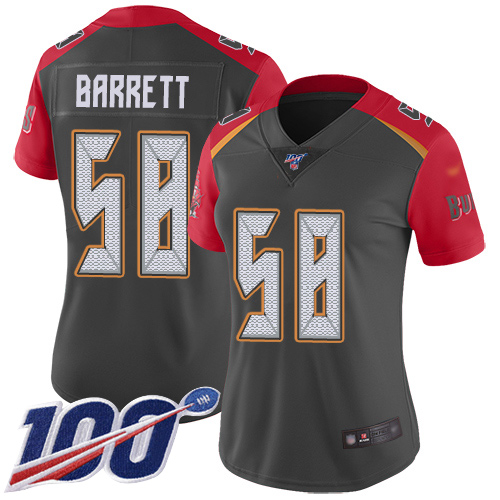 Personalized Buccaneers #58 Shaquil Barrett Gray Women’s Stitched Football Limited Inverted Legend 100th Season Jersey