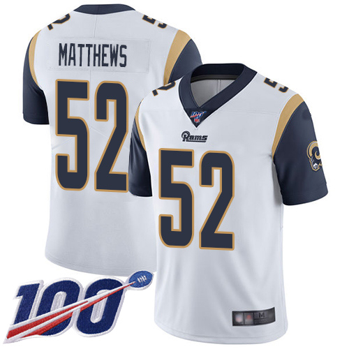 Personalized Rams #52 Clay Matthews White Youth Stitched Football 100th Season Limited Jersey