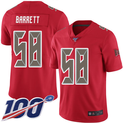 Personalized Buccaneers #58 Shaquil Barrett Red Youth Stitched Football Limited Rush 100th Season Jersey