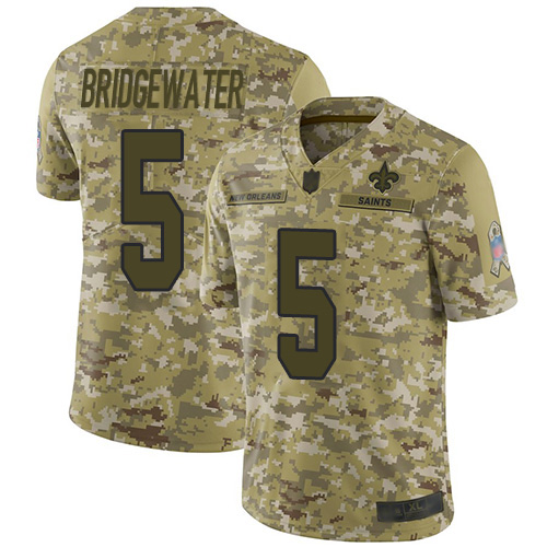Personalized Saints #5 Teddy Bridgewater Camo Men’s Stitched Football Limited 2018 Salute To Service Jersey