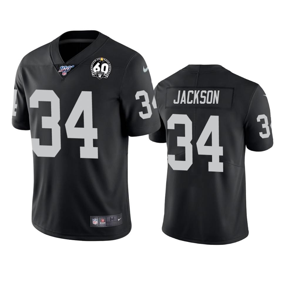 Personalized Raiders 34 Bo Jackson Black 100th And 60th Anniversary Untouchable Limited Jersey