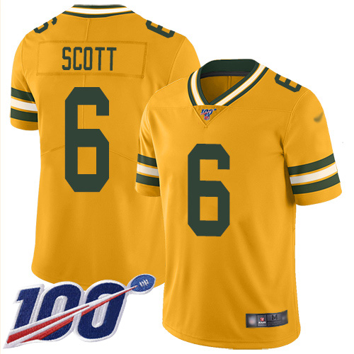 Personalized Packers #6 JK Scott Gold Men’s Stitched Football Limited Inverted Legend 100th Season Jersey
